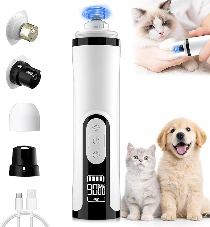 Dog Nail Grinder Upgraded – Gentle Paw Grooming & Smoothing, 3 Speed Dog Nail Trimmers & Dog Nail Clippers with Display, 2 LED & 3 Grinding Ports Ideal for Small/Medium/Large Dogs, Cats/Other Animals