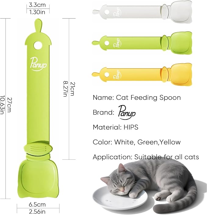 Panup Cat Strip Feeder - 3 Colors Cat Stripe Squeeze Spoon, Treat Feeding Wet Spoons, Cat Food Treat Spoon Dispenser for Pet, White, Green, Yellow