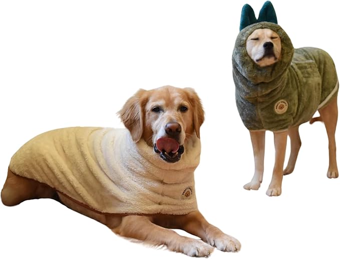 DERPYCHAPPY Premium Dog Towel Robe & Dog Bathrobe for Drying Dogs Made in Korea | Super Absorbent Quick & Adjustable Microfiber Bath Towel for Cats & Puppy Robes After Bath | Soft Warm Coat (Beige,XL)