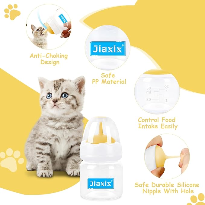 Pet Nursing Bottle Kit for Kitten Puppy,60mlCat Bottle Feeding Kit Nipple Kittens Syringe for Small Cat Dog Newborn Kitten Puppys Rabbits Squirrel Animals (Yellow)