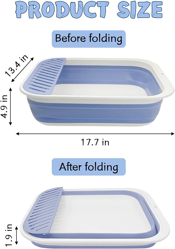 VCEPJH Kitten Litter Box Low Entry Litter Box for Senior Cats - Shallow Cat Litter Pan Collapsible Litterbox for Travel Blue