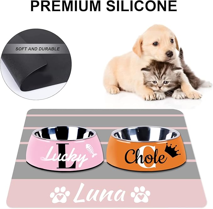 Personalized Dog/Cat Food Mat - Non-Slip, Waterproof, Custom Pet Mat (Stripe)
