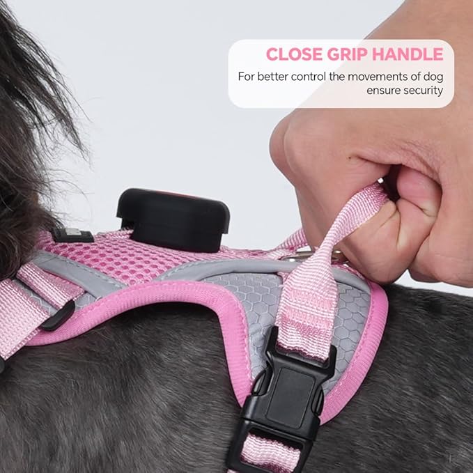 Cat Harness and Leash Set with AirTag Holder: Upgraded Escape Proof Vest with Lead for Small Dog Puppy Large Cat Walking，Soft Breathable Mesh Coat with Reflective Strip (Pink, L)