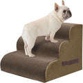 PAWSCART Dog Stairs for Small Pets, 15.7" H with 30D Material Soft Foam, Portable Ramp Non-Slip Surface Non-Slip for Couch and High Bed Climbing, 3-Step Stairs for Cat or Dog, Brown