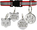 GoTags Reflective Cat Collar with Personalized ID Tag in Stainless Steel, Breakaway Cat Collar with Bell and Custom Engraved Cat Tag with up to 4 Lines of Custom Text, (Red)