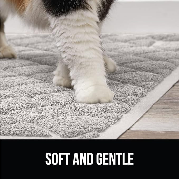 GORILLA GRIP Cat Litter Box Mat, 40x28, Water Resistant, US Designed Kitty Litter Trapping Mats, Easy to Clean, Scatter Control, Less Mess and Clean Floors, Kitten Supplies for Indoor Cats, Light Gray