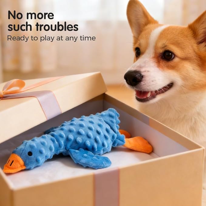 Dog Toys for Aggressive Chewers, 2026 Upgraded Cute Yellow Duck Dog Toys for All Dogs, Indestructible Squeaky Plush Toys with Built-in Squeaker for Boredom Relief (Dark Blue)