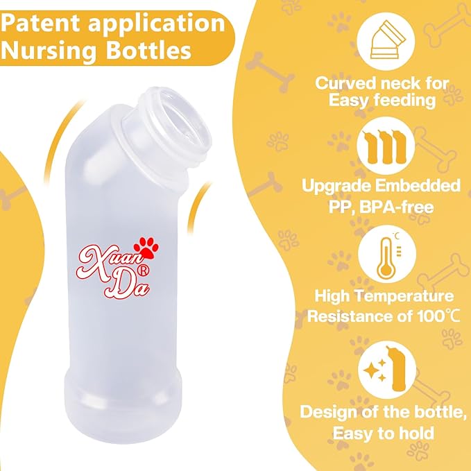 Kitten Nursing Nipple with Syringe, Wide Mouth Angled Puppy Feeding Bottles, with Ventilation Valve Resistant Tearing for Puppies, Kittens, Rabbit, Small Wildlife (S Nipple,Pink)