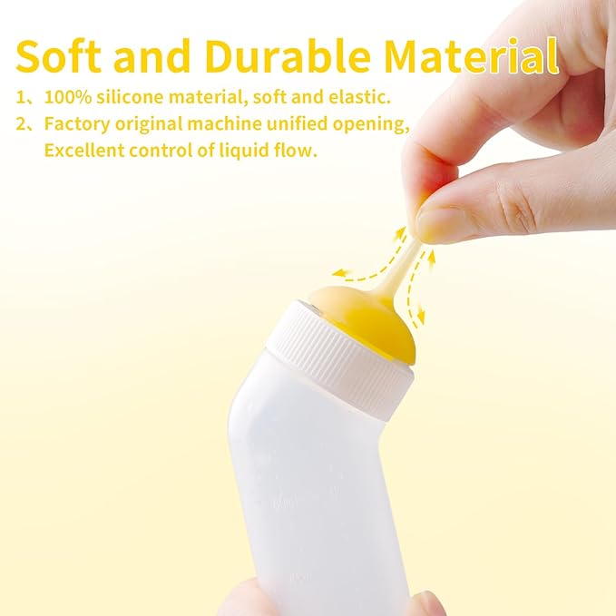 Pet Nursing Bottle for Newborn Animals,Kitten Bottle Feeding Kit Silicone Nipple for Kittens Puppys Rabbits Squirrel (Yellow, Medium)
