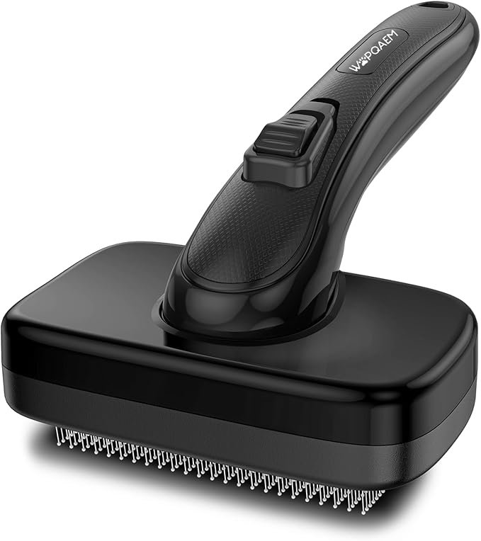 Self Cleaning Slicker Brush for Dog, Cat, Skin Friendly Shedding & Grooming Tool for Long and Short Haired Pets, Easy Clean Retractable Bristles, Black