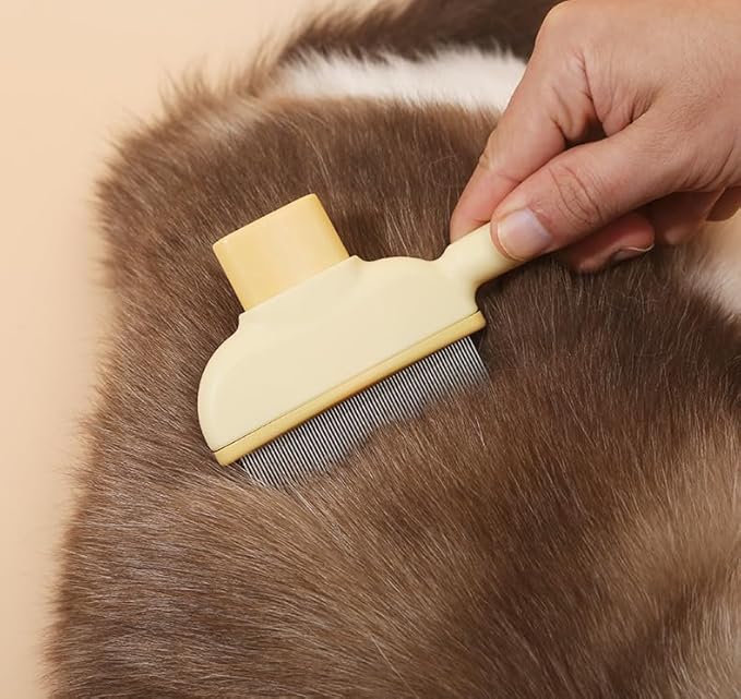 Flea Comb for Cats & Dogs - Dual-Sided Pet Hair Removal Comb with Long/Short Stainless Steel Teeth - Effective Deshedding Brush for Shedding Control & Grooming