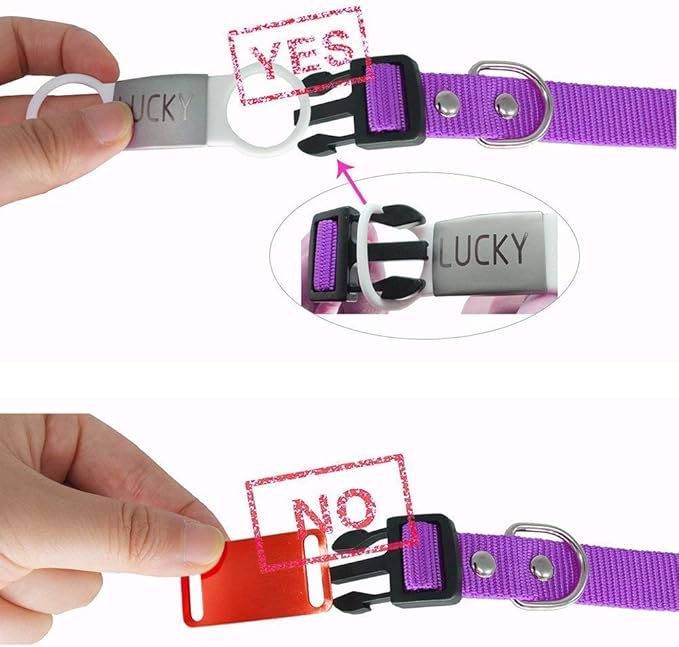Silent Slide On Puppy Dog Cat ID Tags,Elastic Silicone Band and Stainless Steel Name Plate, Personalized Laser Engraved On Collar,Universal Design for Most Style Pet Collars