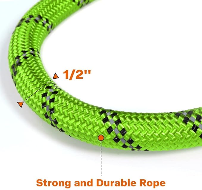 Taglory Rope Dog Leash 6 FT with Comfortable Padded Handle, Highly Reflective Threads Leash and Anti-Tangle Clip for Walking Medium Large Dogs, 1/2 inch, Green