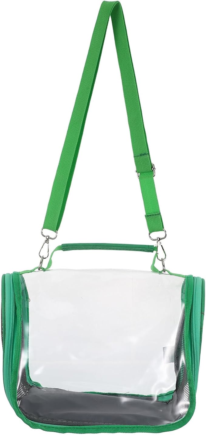 Portable Outing Bird Carrier Cage for Small Birds, Lightweight Parakeet and Lizard Carrying Cage with Strap and Handle, Green Small Size for Hiking and Vacation Trips
