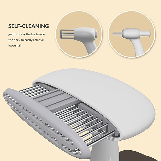 Self Cleaning Dog Deshedding Brush for Long Haired Dogs, 360° Rotating Comb Needles, Wider, Ergonomic Handle (White)