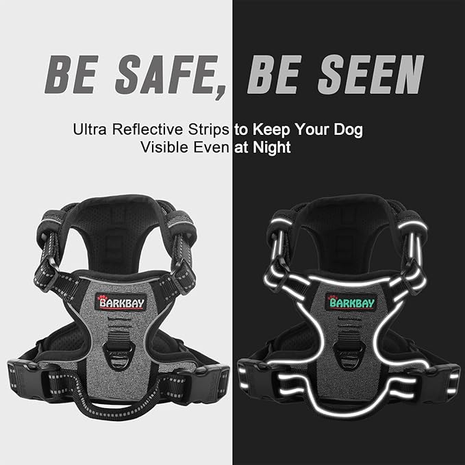 BARKBAY No Pull Dog Harness Front Clip Heavy Duty Reflective Easy Control Handle for Large Dog Walking(Dark Grey,S)