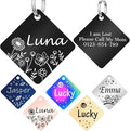 Personalized Dog Tags and Cat Tags, Stainless Steel Pet ID Tags, Collar Charm Engraved on Both Sides, up to 4 Lines of Custom Text, Various Patterns and Colors Options (Square)