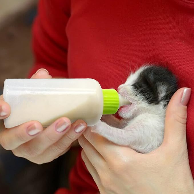 2 Sets of 5-Color Plastic and Silicone Feeding pet Supplies Set, Squeeze Liquid Bottles, Replaceable teats mini for Newborn Kittens, Puppies, Rabbits, Replacement Small Animals cat Bottle Tools