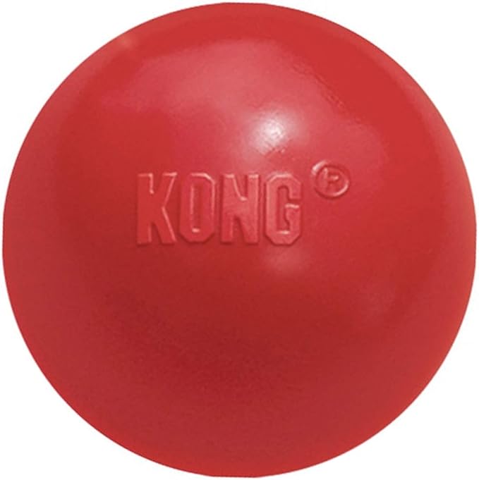 KONG Ball with Hole - Durable Dog Fetch Toy for Training, Interactive Playtime & More - Classic KONG Natural Rubber Ball - Red - For Large/Medium Dogs