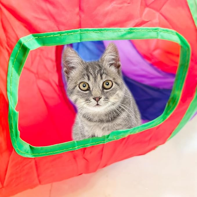 Cat Tunnel Tube Toys，Tunnels for Indoor Cats, Collapsible Interactive Toy with Balls for Rabbits, Kittens, Ferrets, Puppy (S - 2 Way Yellow Green)
