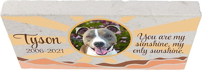 Personalized Pet Memorial with Keepsake Photo on Limestone - Headstones, Garden Stones, and Grave Markers for Dogs - Dog Memorial Stone, Pet Memorial Gifts - 12”x 6”x1.25" (D. Tyson Design)