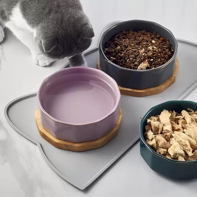 Cat Food Mat, Silicone Non Slip Dog Bowl Mat Waterproof Cat Feeding Mat Stop Food Spills and Water Messes Out to Floor Pet Food Mat (Stone Blue, 20" x 12")