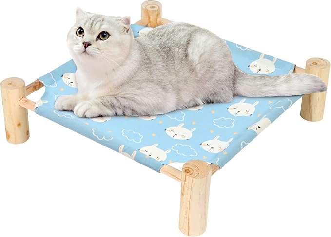 Patas Lague Cat and Dog Hammock Bed for Small Dogs, Brethable Wooden Cat Pet Rabbit Elevated Cooling Outdoor Bed Cots Furniture for All Seasons Rabbits