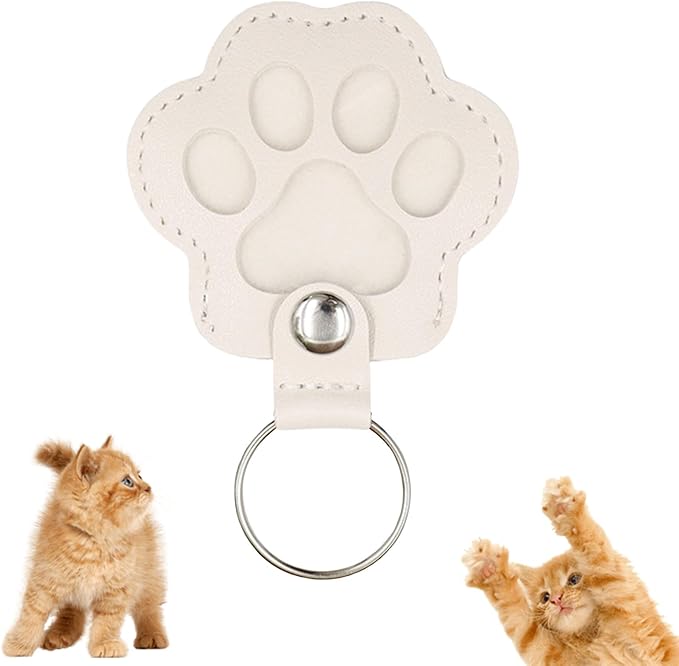 Pet Keychain Refillable Paw Shaped Leather Fur Keepsake Pet Paw Print Dog&Cat Hair Storage Collector (White)