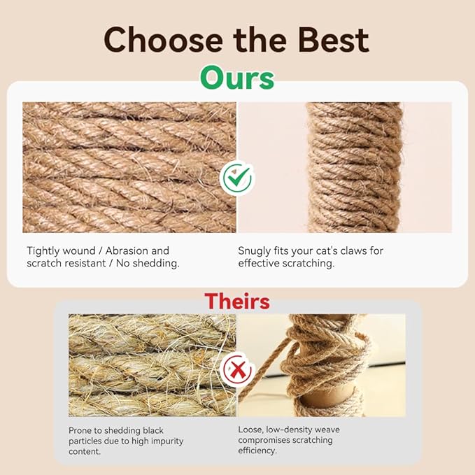 Natural Sisal Rope for Cat Scratcher Replacement, Durable Cat Tree Post Repair Cord for DIY Projects, Climbing Towers, Furniture Protection, Scratch Pad, Crafts, Garden, and Home Décor Use