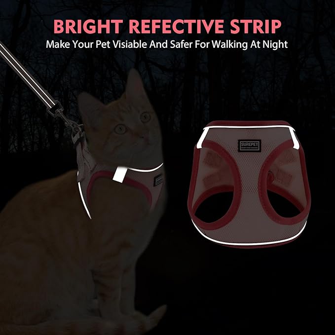 Cat Harness and Leash Set, Soft and Breathable Vest with Reflective Strip, Escape Proof Kitten Harness, Easy to Wear for Cats Walking and Traveling (Pink, XS)