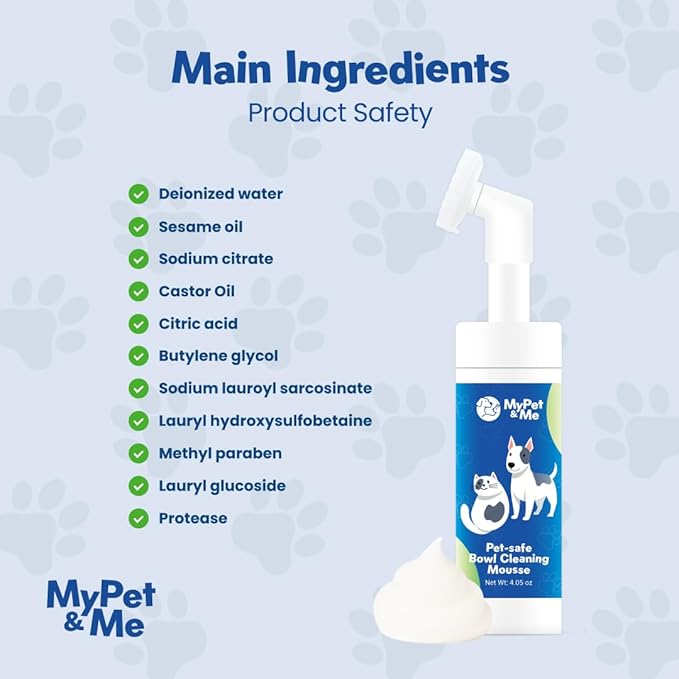My Pet & Me - Pet Bowl Cleaner Mousse | 4.05 oz Vet Enzyme Formula | Gentle, Effective pet bowl & dog bowl cleaner | Lick-Safe, Residue-Free pet safe cleaner for Small Dogs,Cats,Toys, Fountains & More