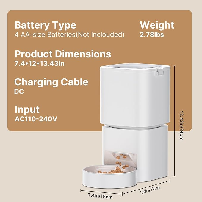 Automatic Cat Feeder with WiFi-5Ghz, APP Control Timed Cat Dry Food Dispenser with Remote Feeding, 5L Auto Pet Feeder up to 10 Meals 1-15 Portion Control Per Day, Auto Dog Feeders for Cats Dog