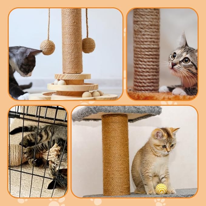 Natural Sisal Rope for Cat Scratcher Replacement, Durable Cat Tree Post Repair Cord for DIY Projects, Climbing Towers, Furniture Protection, Scratch Pad, Crafts, Garden, and Home Décor Use