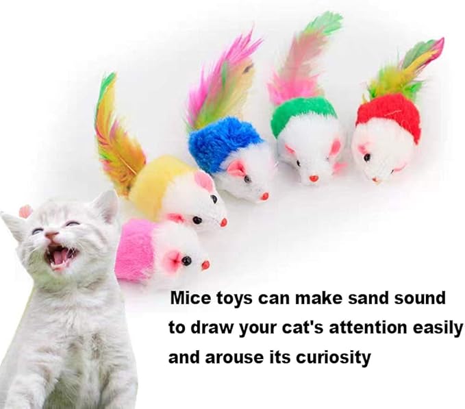 VOVIGGOL Cat Mice Toys for Indoor Cats 12PCS, 5 Color Variety Mouse Cat Toy for Cats, Furry Cat Toy Mice Rattle Small Mouse Kitten Interactive Play