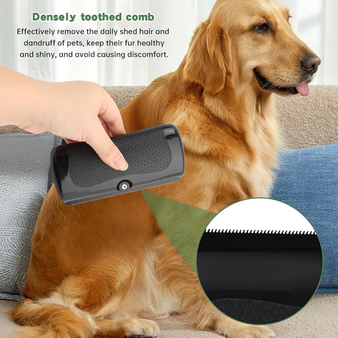 Deshedding Dog Brush Pets Shedding & Grooming Tools with 1 Steel Comb Pet Hair Removal Tool for Cats, Dogs, Horses(Color:Black)