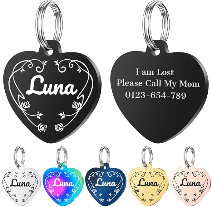 Personalized Dog Tags, Stainless Steel Pet Tags Personalized Cat, Collar Charm Engraved on Both Sides, up to 4 Lines of Custom Text, Multiple Patterns Colors Size Options (Flower, Small)