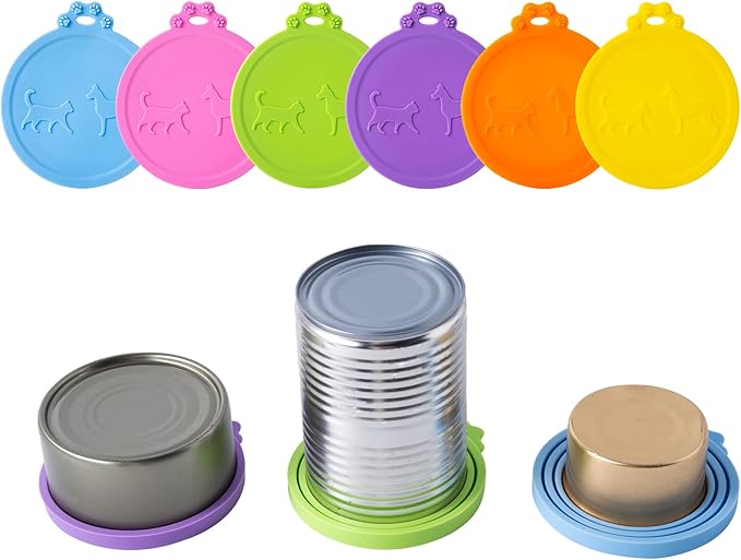 6Pack Pet Food Can Cover Lids with Stainless Steel Spoon for Cat Dog Canned Food Universal 1 Fits 3 Size Cat Can Covers Lids