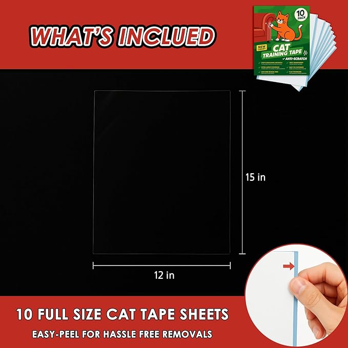 Cat Scratch Deterrent Tape – 10 Double-Sided Anti-Scratching Sticky Tape – Protect Furniture & Train Cats to Stop Scratching – Effective Cat Training Tape for Sofas & Couches