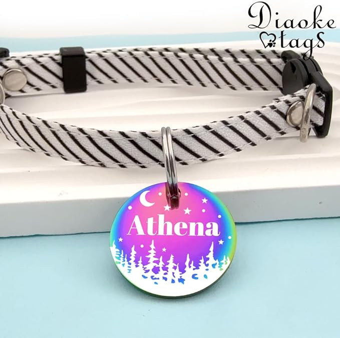 Stainless Steel Cat ID Tag Personalized Pet Tags with up to 4 Lines of Custom Text, Small Pet Mini Dog Cat Tag Lightweight, Engraved on Both Sides, Multiple Patterns Colors Size Options