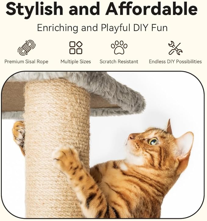 Natural Sisal Rope for Cat Scratcher Replacement, Durable Cat Tree Post Repair Cord for DIY Projects, Climbing Towers, Furniture Protection, Scratch Pad, Crafts, Garden, and Home Décor Use