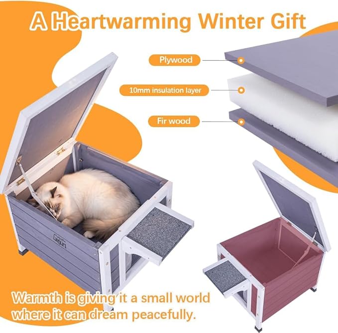Insulated Outdoor Cat House - All-Weather Proof Shelter with Thermal Layer, Elevated Floor & Asphalt Roof for Winter, Weatherproof & Warm Shelter for Cats