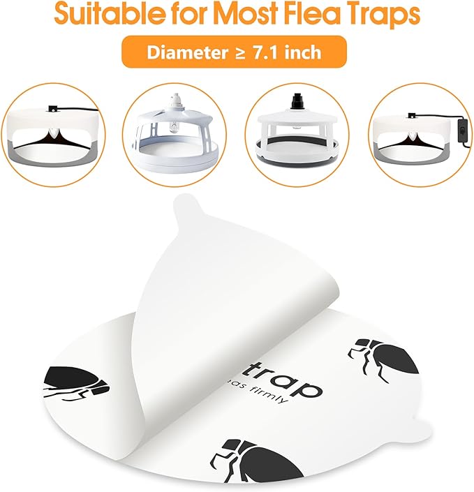 Flea Trap Sticky Pads Refills, 12 Pack 7.1 Inch Round Replacement Glue Boards Refill Discs for Most Flea Light Trap for Inside Your Home, Non-Toxic Family Pet Safe Sticky Board for Indoor Bed Bug Lamp