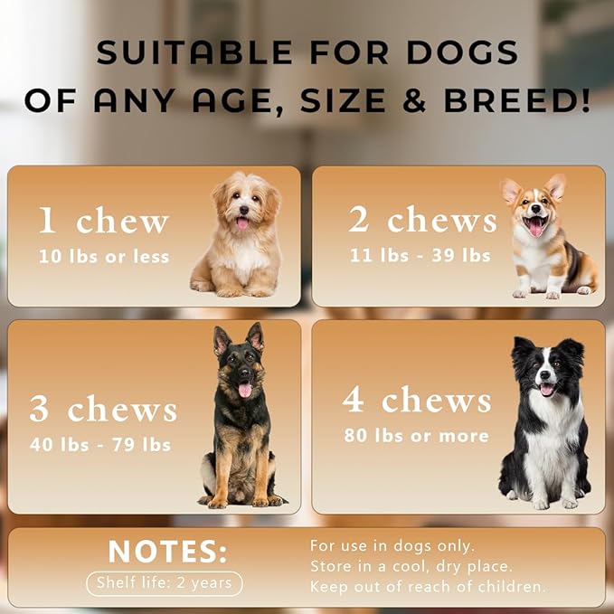 25-in-1 Dog Multivitamin Chewable with Probiotics,Dog Vitamins and Supplements Hip & Joints,Pets Immune Support,Skin,Coat,Heart,Gut Health Omega 3,Glucosamine for All Breeds Puppy,Adult & Senior Dogs