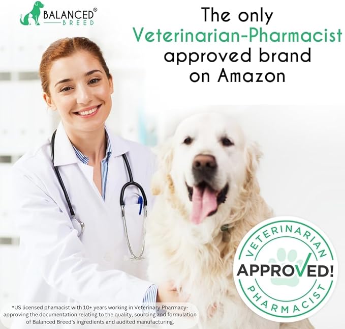 Balanced Breed All-in-1 Dog Vitamins Supplements Made in USA Vet-Pharmacist Approved Dog Multivitamin Probiotics Glucosamine Chondroitin Dogs Salmon Oil Skin Coat Immune Senior Dogs Supplement NonGMO
