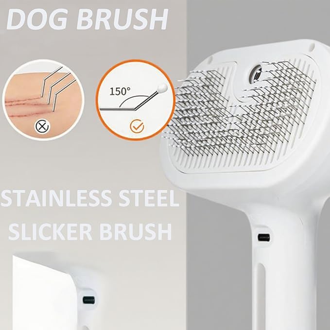 3-in-1 Self-Cleaning Steamy Pet Brush for Dogs & Cats, Fresh Fur Shower Brush That Removes Loose Hair, Reduces Shedding, Grooming Tool for Long & Short Hair, Wet or Dry Use (Pink)