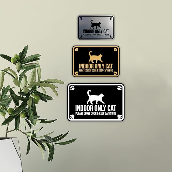 Framed Paws Indoor Cat Sign, Please Close Door & Keep Cat Inside by Motto Lita