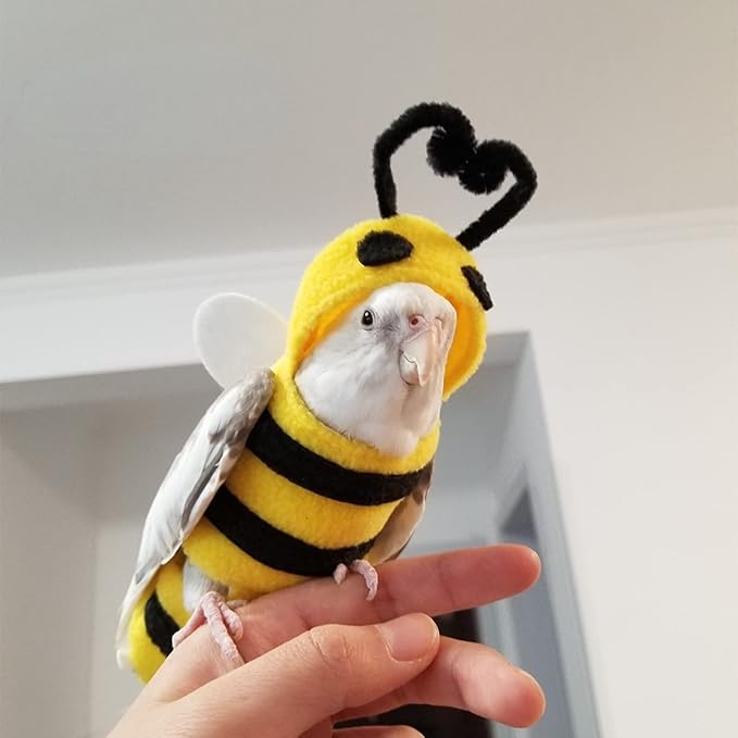Bird Costume Diaper Flight Suit Bee Shape Hoodie Clothes Cosplay Photo Prop for Parrots Parakeet Cockatiel Sun Conure, Small Animals Apparel (Bee with Diaper, Small), Green (BPF1)