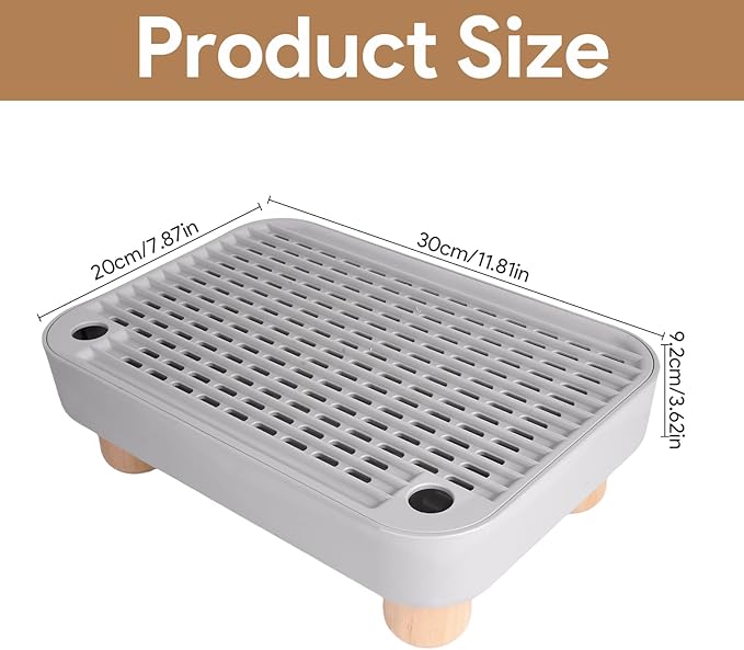 Cat Ramp Litter Box Step, Small Senior Cat Litter Box Mats Ramp for Floor with Wooden Base, Low Entry Cute Cats Food Mat Stairs Prevent Tracking, Silicone Small Litter Boxes Shield Catcher Mat Grey