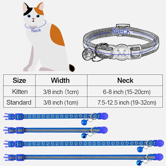 Taglory Reflective Cat Collar Breakaway with Bell, High Visibility Night Strip, Lightweight Adjustable Nylon Collar for Boy Girl Cats, 2 Pack, 7.5-12.5 Inch, Navy Blue