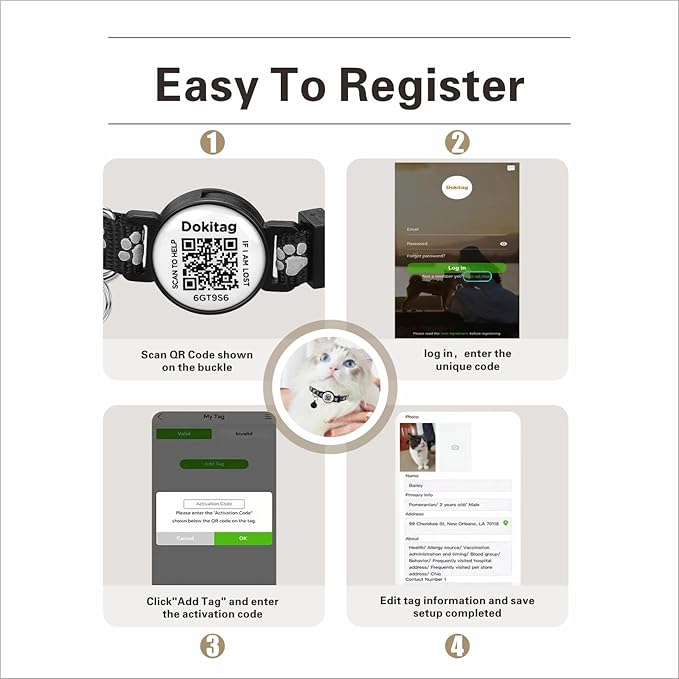 Reflective Cat Collar with QR Code Name Tag,Breakaway Cat Collars with Pet Id Tag and Bells,Scan QR Receive Instant Pet Location Alert Email 2pack (Blue&Black)